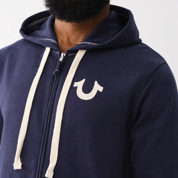 True Religion Buddha Full Zip Hoodie Navy Blue 2X XXL Mens Sweatshirt - Picture 5 of 8